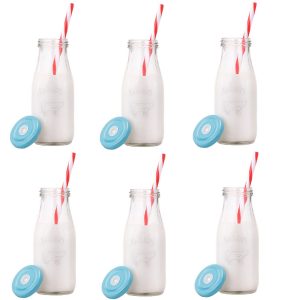 glass milk bottles tops and straws