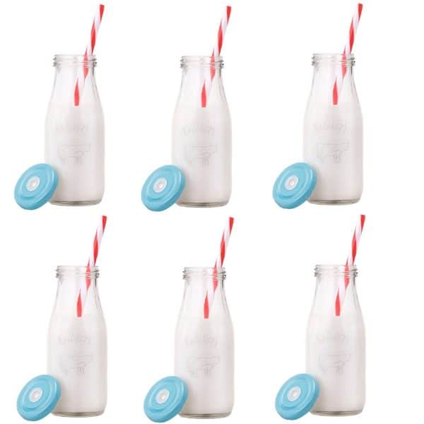 glass milk bottles tops and straws