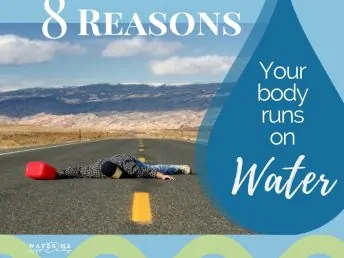 Man laying on empty road through desert with gas can
