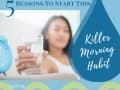 Woman waking up and drinking water