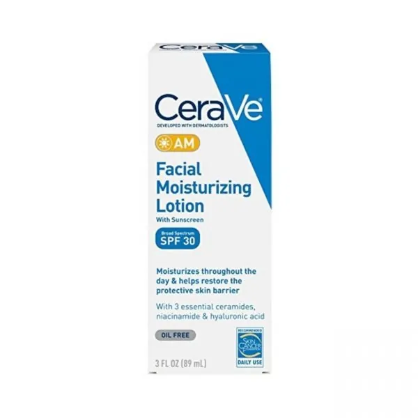 CeraVe facial moisturizer with SPF 30 bottle.
